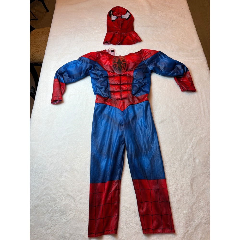 Marvel Spider-Man Muscle Chest Costume Kids Small Red Blue Jumpsuit with Mask